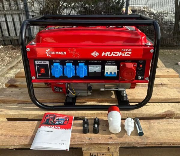ER9500 Stromerzeuger Notstromaggregat 4-Takt Generator BenzinTechnische Details vom Motor: Benzin Generator – Luftgekühlt 1-Zylinder, 4 Takt; 6,5 PS kraftvoller Stromerzeuger mit Dauerleistung von2000- 3000 Watt