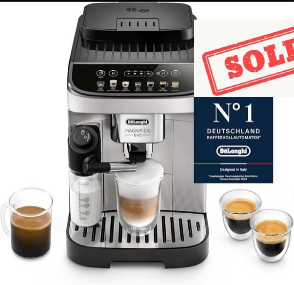 De’Longhi Magnifica Evo - Kaffeevollautomat mit Vollautomatischem cremigen Milchschaum, 7 One-Touch- Getränke, Cappuccino & Espresso, Kaffeemaschine, Soft-Touch-Bedienfeld, Silber (ECAM290.85.SBX EX:1)
