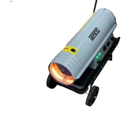Diesel- Hchnische Daten: Heizleistung: 30 kW. Ansaugleistung: 200 W. Anschluss: 230 V ~ 50 Hz. Verbrauch: ca. 2,53 kg/h. Druck: 0,65 bar. Lüfterkapazität: 720 m³/h. Gewicht: ca. 23 kg. Abmessungen (L x B x H): ca. 940 x 460 x 640 cm.eizkannone